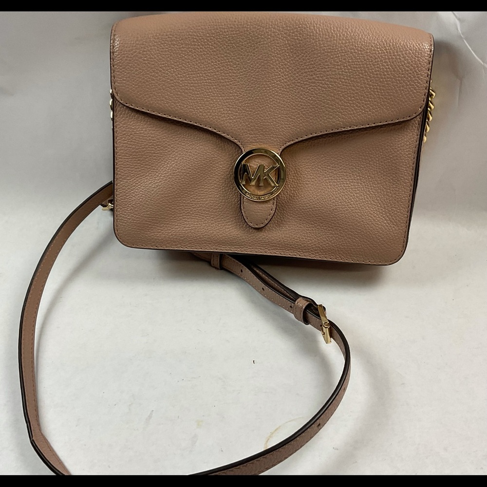 Rare Michael Kors Brown Leather Logo Cross Shoulder Adjustable Handbag Purse